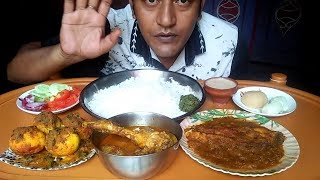 Eating Show - Rice with 4 Eggs Curry - Chicken Curry - Rupchand Fish Garvey - Indian Eating