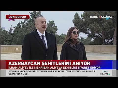 İlham Aliyev ve eşi Mehriban Aliyeva şehitliği ziyaret etti