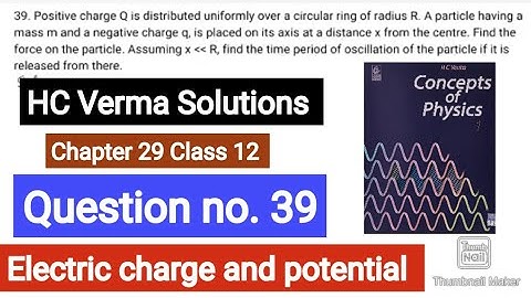 Positive charge Q is distributed uniformly over a circular ring of radius R. A particle having a mas