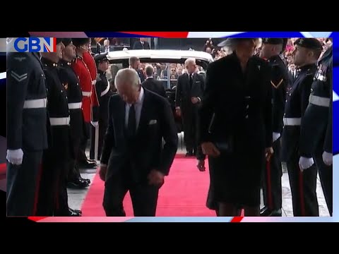 King charles iii and queen consort arrive at the senedd in cardiff to receive motion of condolence