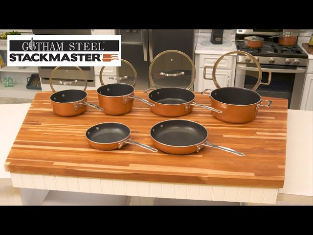 Gotham Steel Stackmaster 17 PC Nonstick Space Saving Pots & Pans Cookware  Set