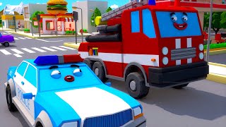 Polis Arabası İki Yarış Arabasının Peşinde - Cars Town - Çocuklar için Çizgi Film