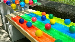 Marble run race ☆ 4 color rails & 4 steel rails, outdoor course!