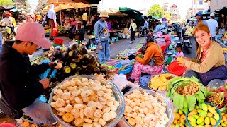 Traditional Market Food in Phnom Penh - Palm Fruit, Mango, Fish, Pickled Crab, Vegetables, & More