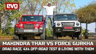 Mahindra Thar vs Force Gurkha | 4x4 compared and drag race | SUV Comparison review 2022 | evo India