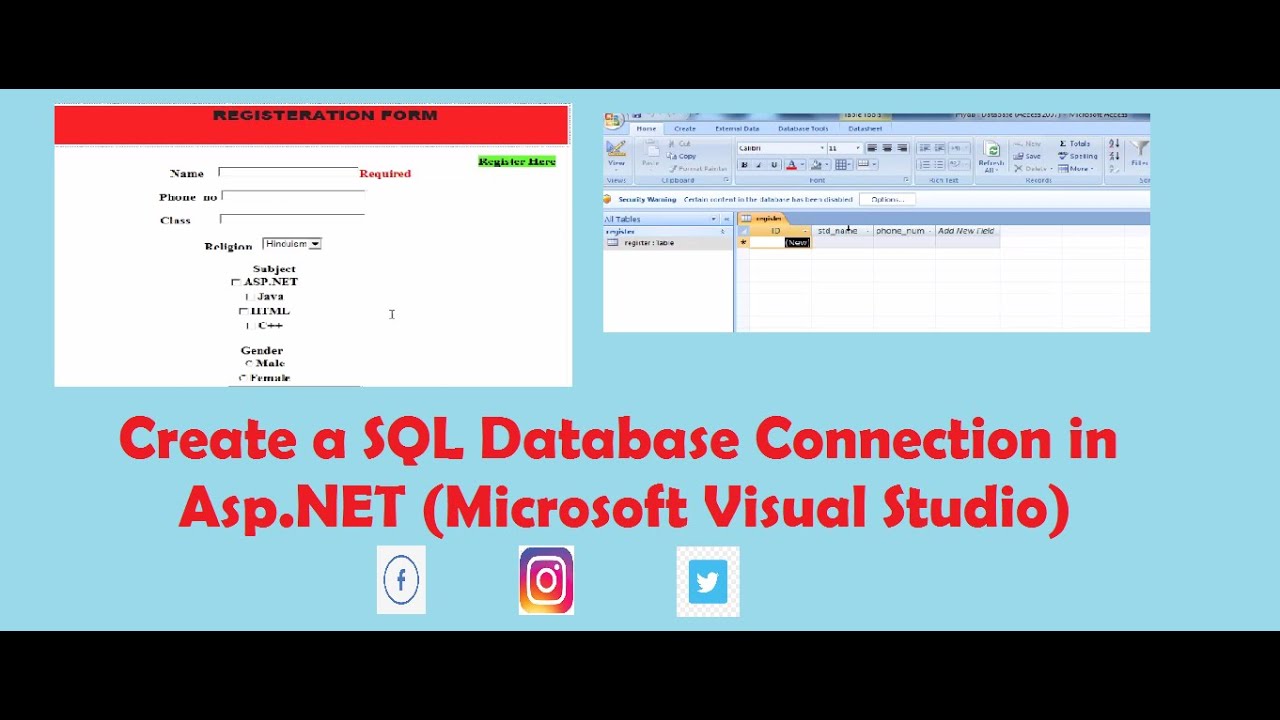 How to create SQL database connection in Asp.NET using Visual Studio ...