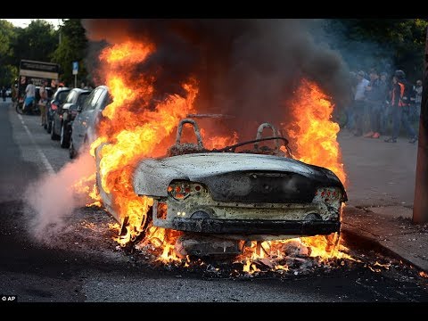 German Riot Police uses Water Cannons to Put out Fires and destroy Barricades at G20 Protest trump amazonia