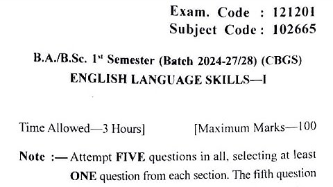 Gndu BA / BSc 1st Semester English Language Skills Question Paper | English Question Paper 2024