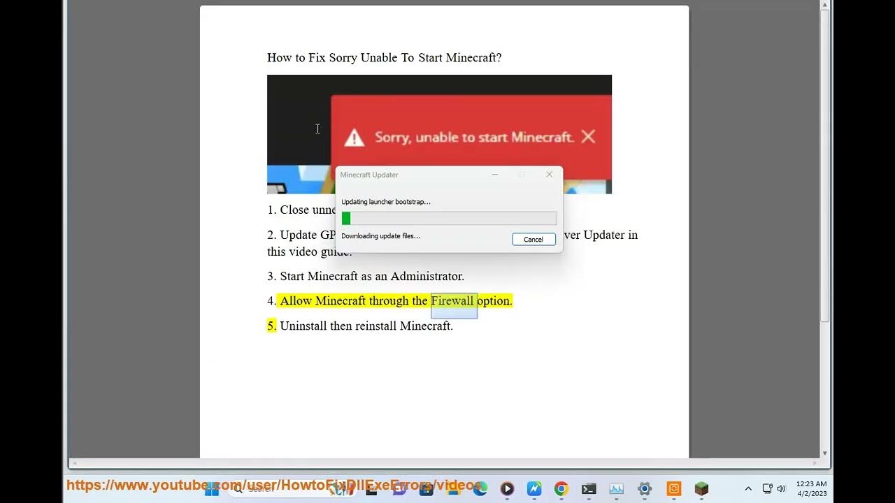 Fix sorry unable to start minecraft 2023 tips youtube