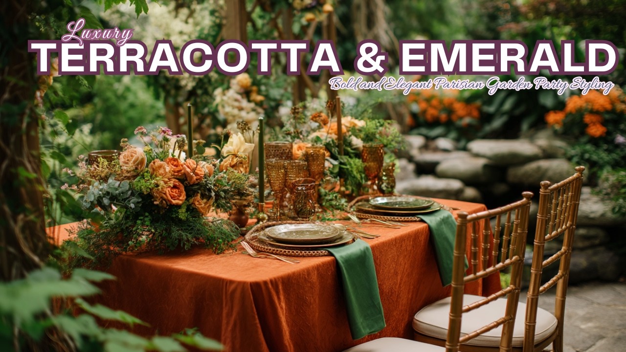Luxury Summer Terracotta & Emerald Tablescape: Bold and Elegant Parisian Garden Party Styling