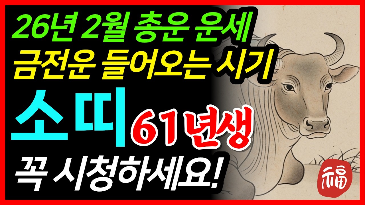 소띠 눈물난다..! 🌟2026년 2월 1961년생 65세 소띠운세🌟 '이렇게'만 해보세요 금전운으로 난리났다! 61년생 소띠의 운명! 귀인운 재물운