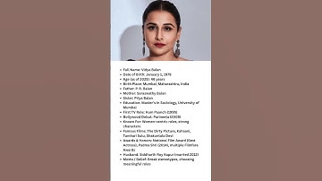 Vidya Balan Biography | Age, Family, Career, Awards & Life Story | Bollywood Actress
