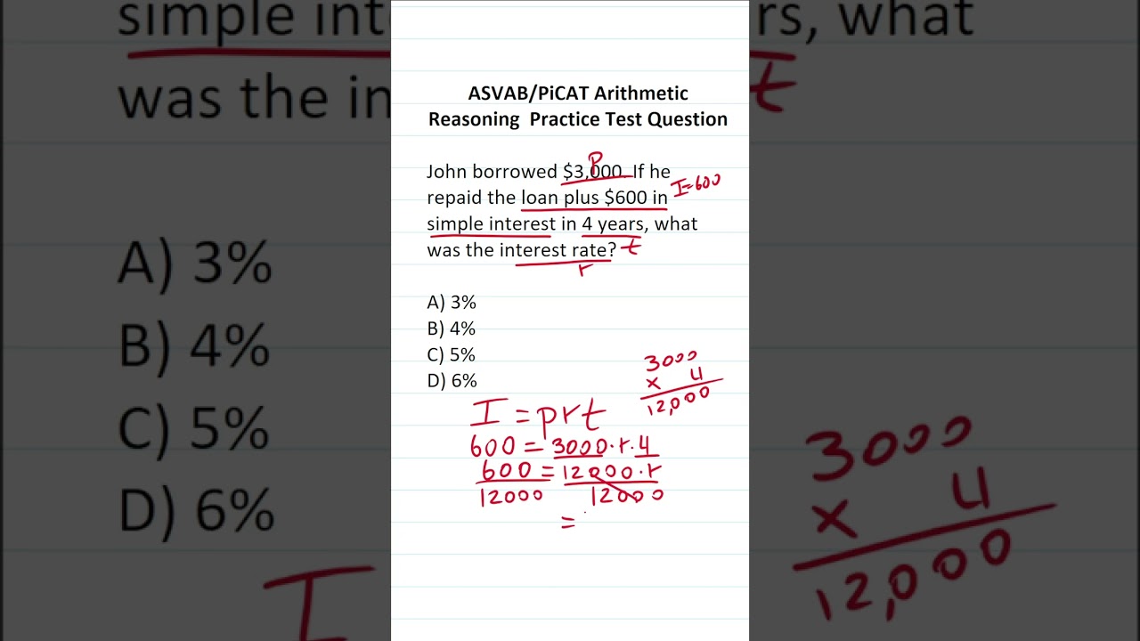 ASVAB/PiCAT Arithmetic Reasoning Practice Test Question: Simple Interest (I = prt) 