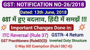 GST Latest: Changes in ITC REVERSAL,GSTR 4, GST PRACTITIONER, E WAYBILL, IDS | NOTIFICATION 26/2018