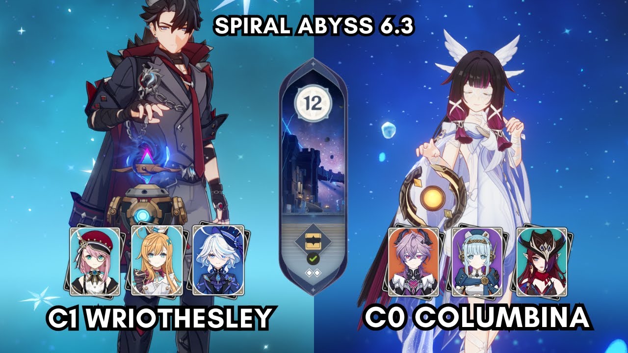New Abyss 6.3 F2P Clear | Wriothesley Freeze & Columbina - Chasca | Spiral Abyss Floor 12 36 Stars