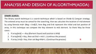 Binary Search | Binary Search Algorithm | Time Complexity | Analysis design and algorithms