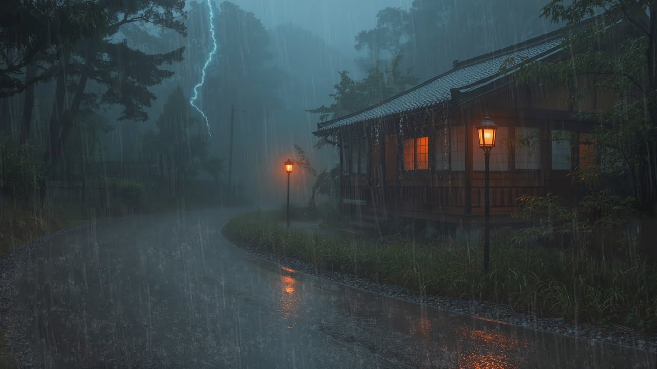 Thunderstorm Rain in Japanese Jungle 🌿 Night Rain Sounds for Deep Sleep