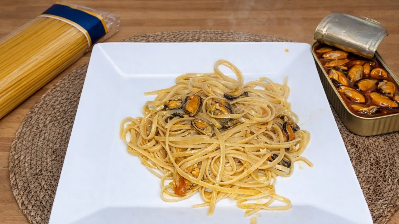RECETA facil de PASTA con MEJILLONES en escabeche de lata