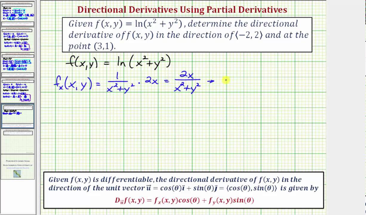 Ex 3 Find A Value Of A Directional Derivative F X Y Ln X 2 Y 2 Youtube