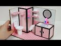 DIY Miniature Dollhouse for Barbie， How to Make a Pink Bathroom