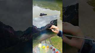 Рисую на берегу огромного озера. Пленэр на озере Галштатт, Австрия.