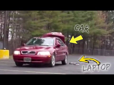 WE DESTORYED A LAPTOP WITH A CAR??