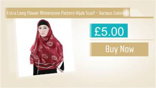 Extra Long Flower Rhinestone Pattern Hijab Scarf - Various Colors