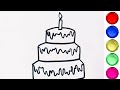How to draw birthday cake/easy drawing for kids and toddlers colours and Painting/superartsforkids