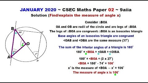 Paper2-CSEC-MATHS-324 ~ Circle Geometry & An Isosceles Triangle ~ January 2020 Number 9aiia