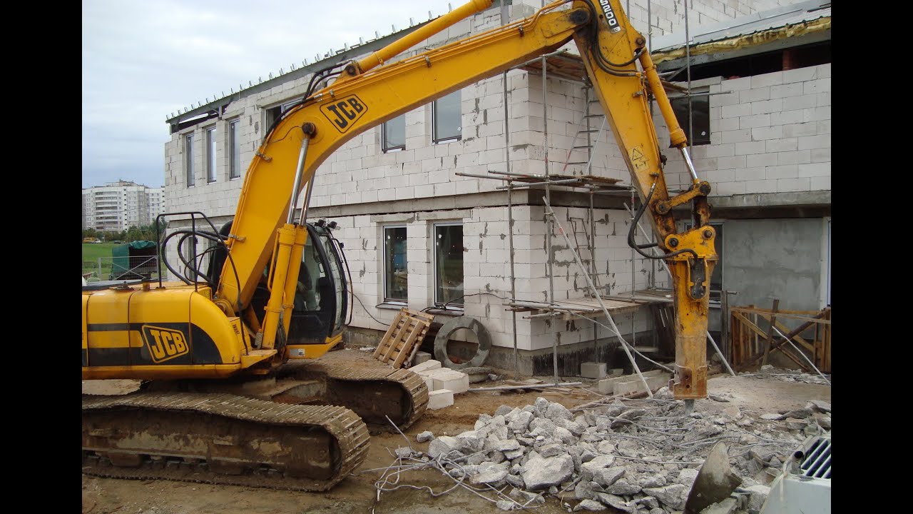 демонтаж железобетонного фундамента гидромолотом - YouTube