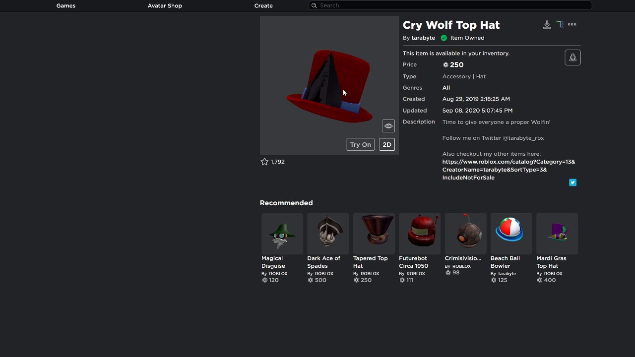 Diablo Fedora Cry Wolf Top Hat Roblox Youtube - roblox wolf hat