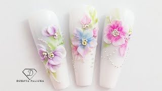 3D acrylic flowers. 3D nail art. Spring 2022 nails. Pastel nails. Kwiatki akrylowe 3d