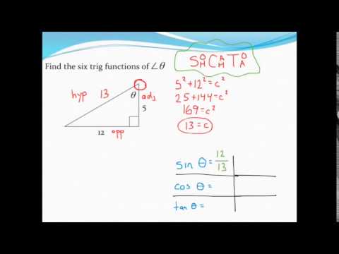 Finding the six trig functions of an angle in a triangle (1) - YouTube