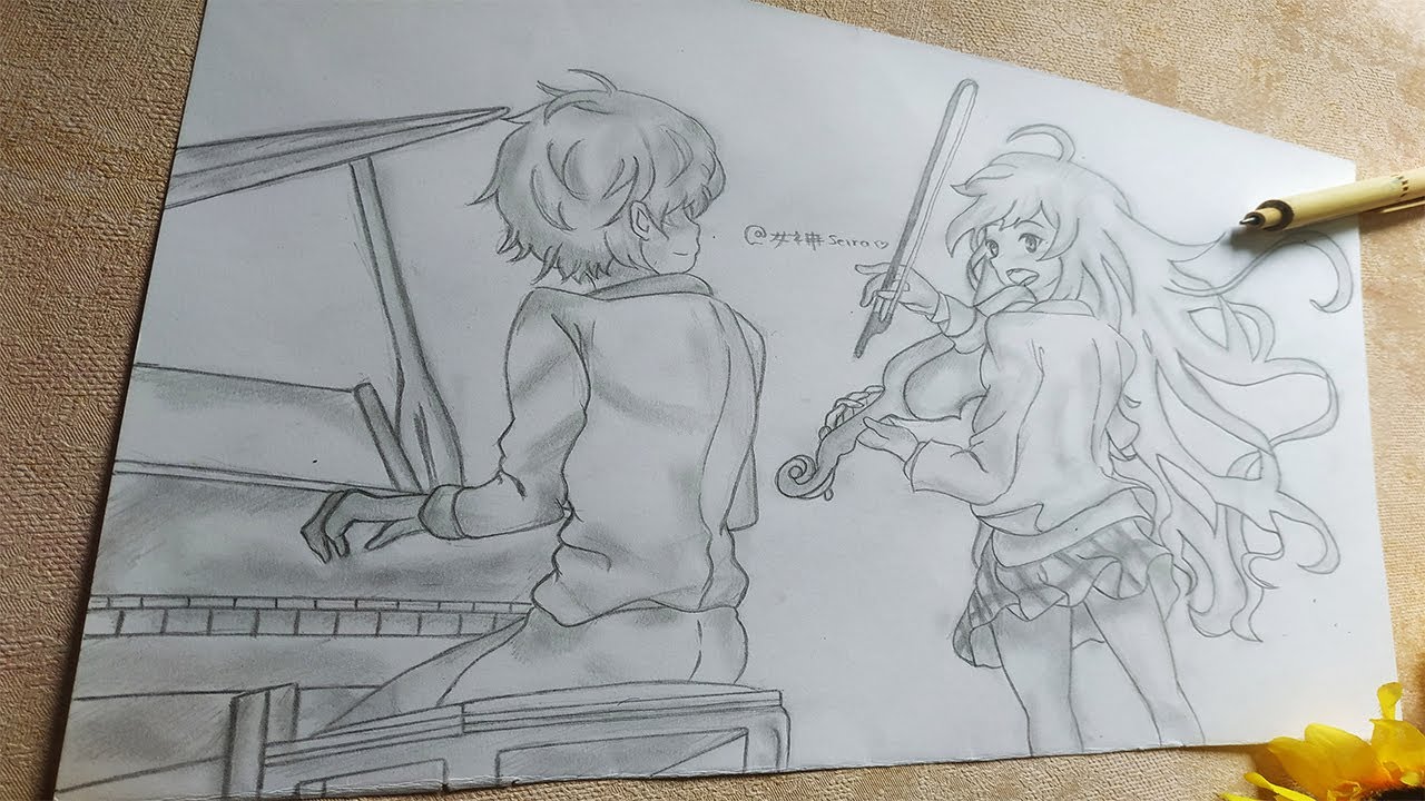 miyazono kawori and arima kousei (shigatsu wa kimi no uso) drawn