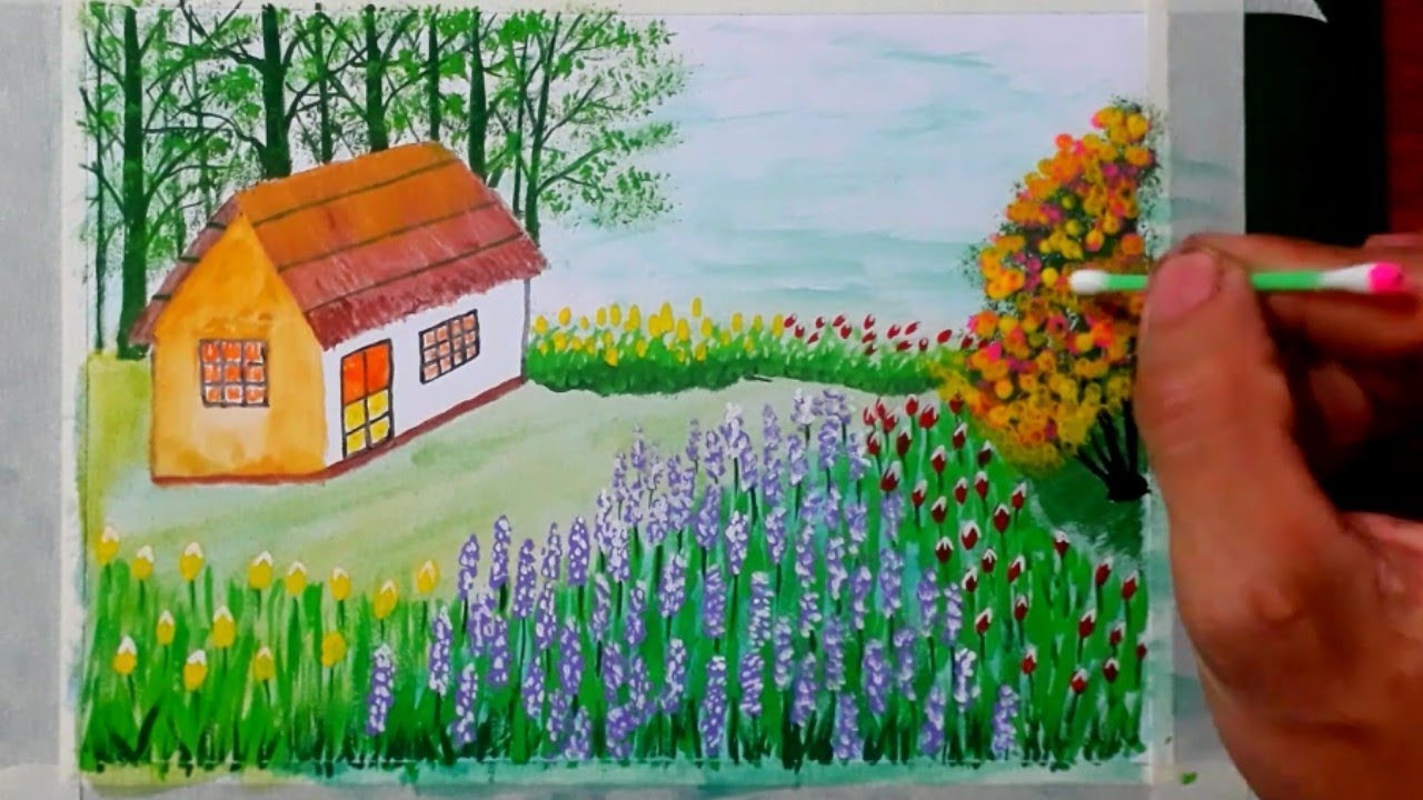 Vẽ tranh phong cảnh quê hương đơn giản - landscape paintings watercolor -  YouTube