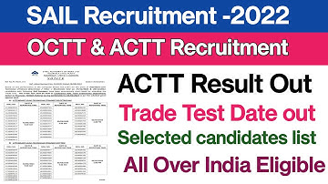 SAIL Rourkela ACTT Result Out||Actt Trade test Date||ACTT Result 2023||Selected candidates list out