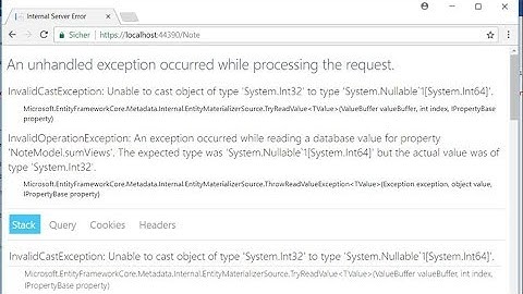 InvalidOperationException: An exception occurred while reading a database value for property