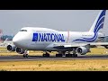 (4K) Plane spotting at Liège airport - National airlines 747-400F landing and take-off!