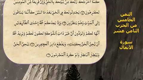 القرآن الكريم مقسم الى أثمان : الثمن الخامس(5) – الحزب الثامن عشر(18) -  سورة الأنفال - رواية ورش.