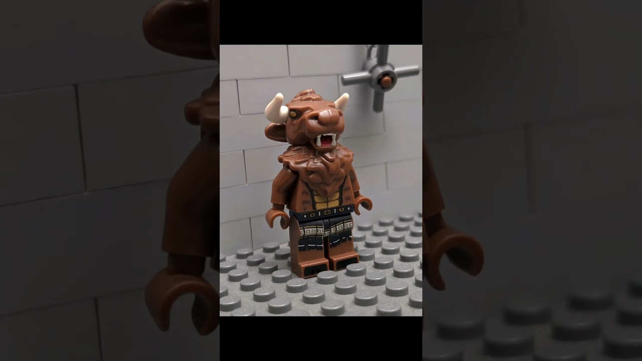 Black falcon knight VS minotaur lego dark fantasy ai