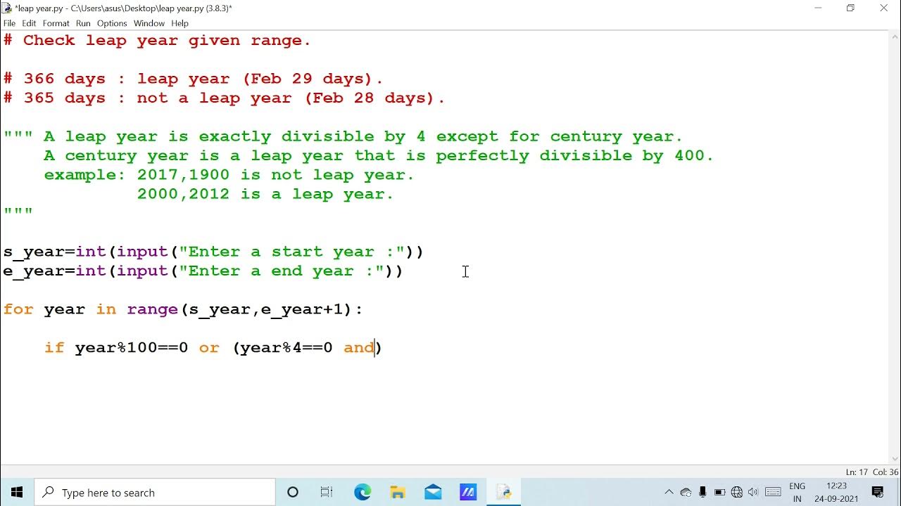 Leap year given range - Python programs - YouTube