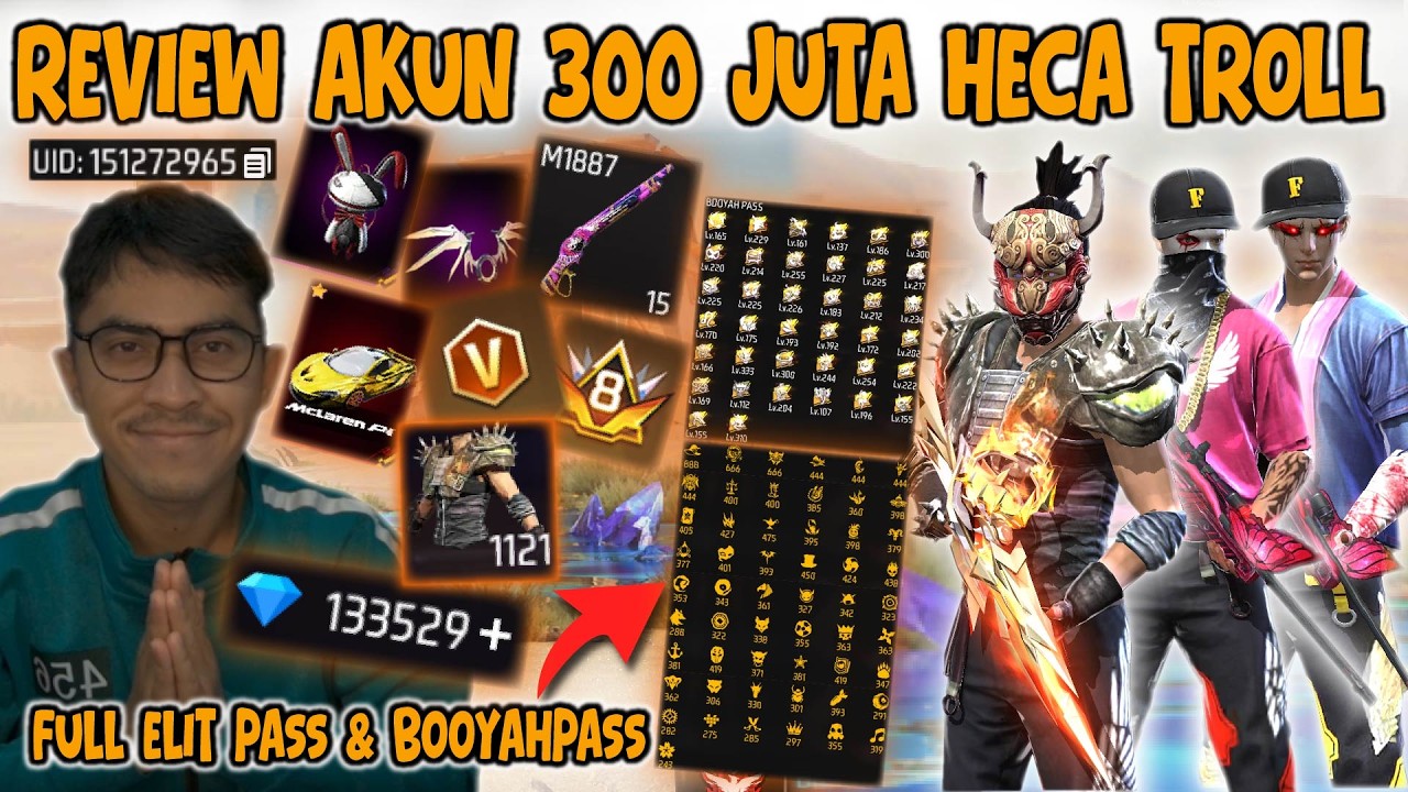 REVIW AKUN HECA TROLL 300 JUTA FULL ELITPASS, FULL EVO GUN, FULL DIAMOND, FULL VAULT 1121 BUNDLE
