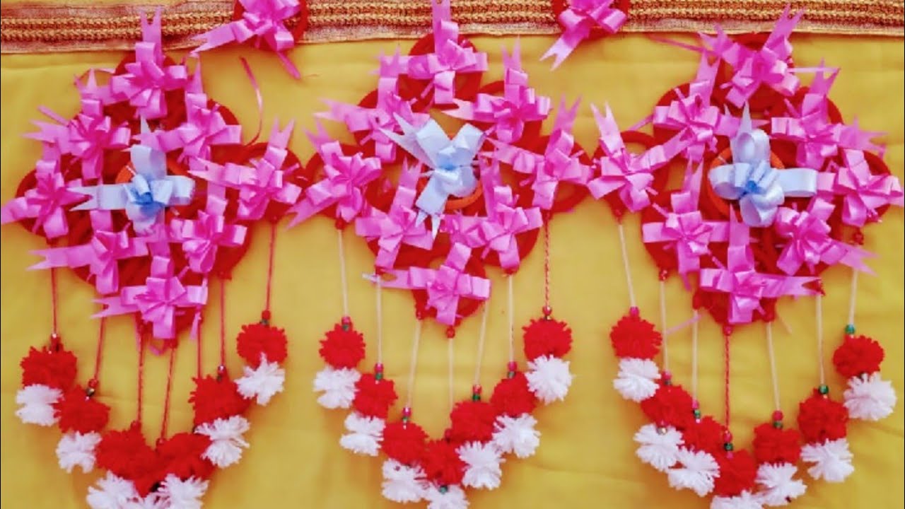 DIY POM POM DOOR HANGING/Beautiful Rose Jhalar/Jhalar ki design/woolen