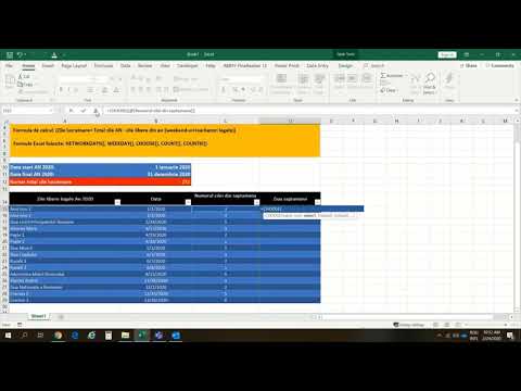 Zile libere 2020 calculate in Excel