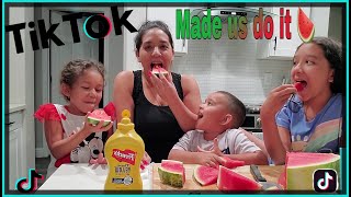 Tiktok made us try it #watermelon #mustard #cinnamon #viral #tiktokmadeusdoit
