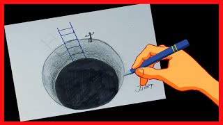 神奇的3D立體畫技巧分享，直接畫給你看！How to Draw a 3D Hole and Ladder? (畫語人生)
