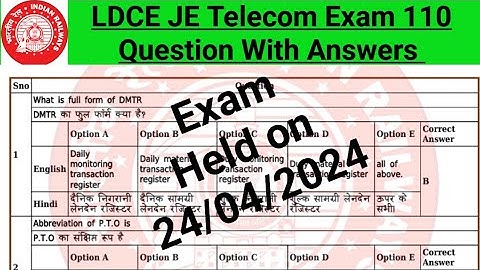LDCE JE Telecom Exam Held on 24/04/2024 || Previous Year 110 Question with Answers || JE Tele PYQ