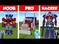 Minecraft noob vs pro vs hacker transformers optimus statue house build challenge  animation