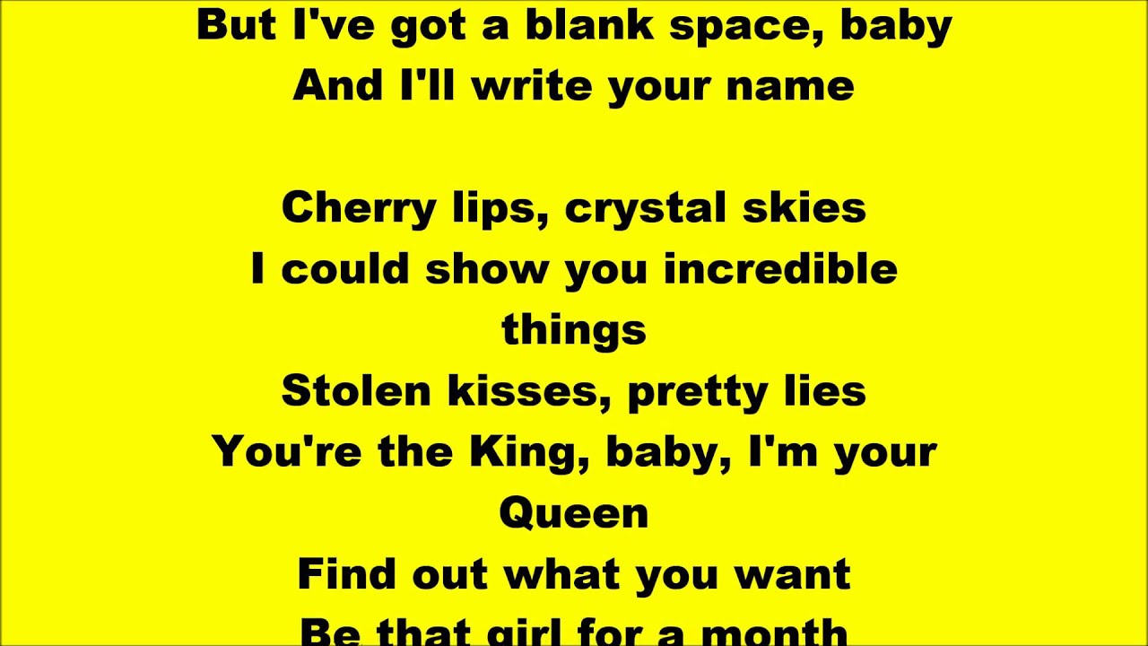 Taylor Swift Blank Space Lyrics YouTube