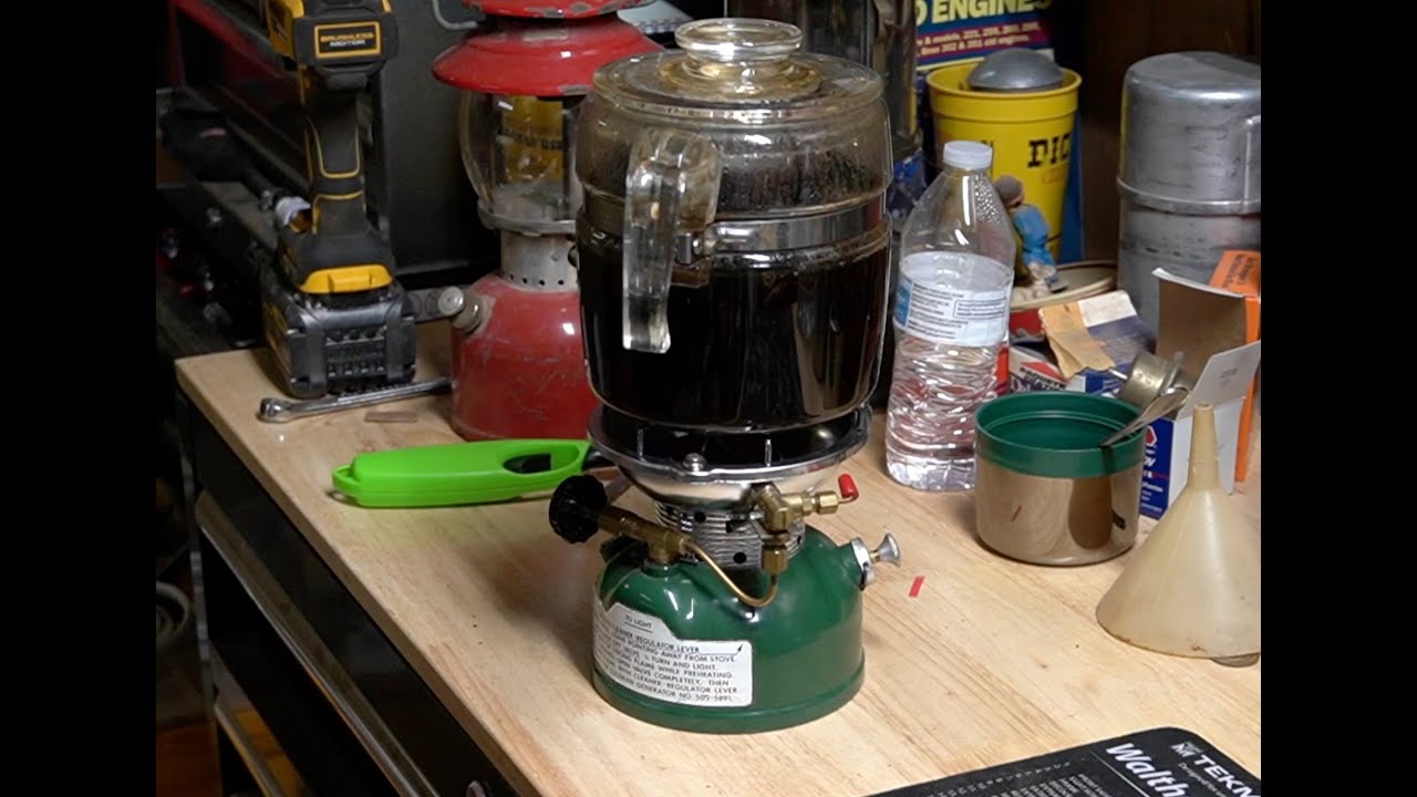 Pyrex 5586 & Coleman 502 Stove - Making Coffee